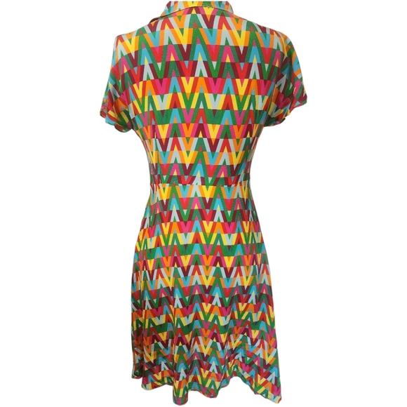 Italian Silk Geometric Pattern Shirt Dress - Size M - Picture 9 of 13
